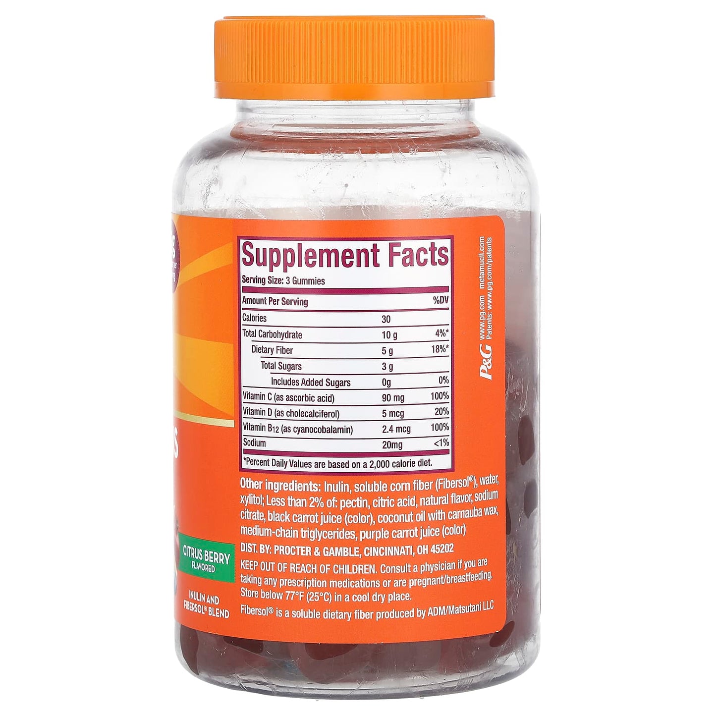 Metamucil, Fiber + Vitamins, C, D,& B12, Citrus Berry, 72 Gummies - Image 2