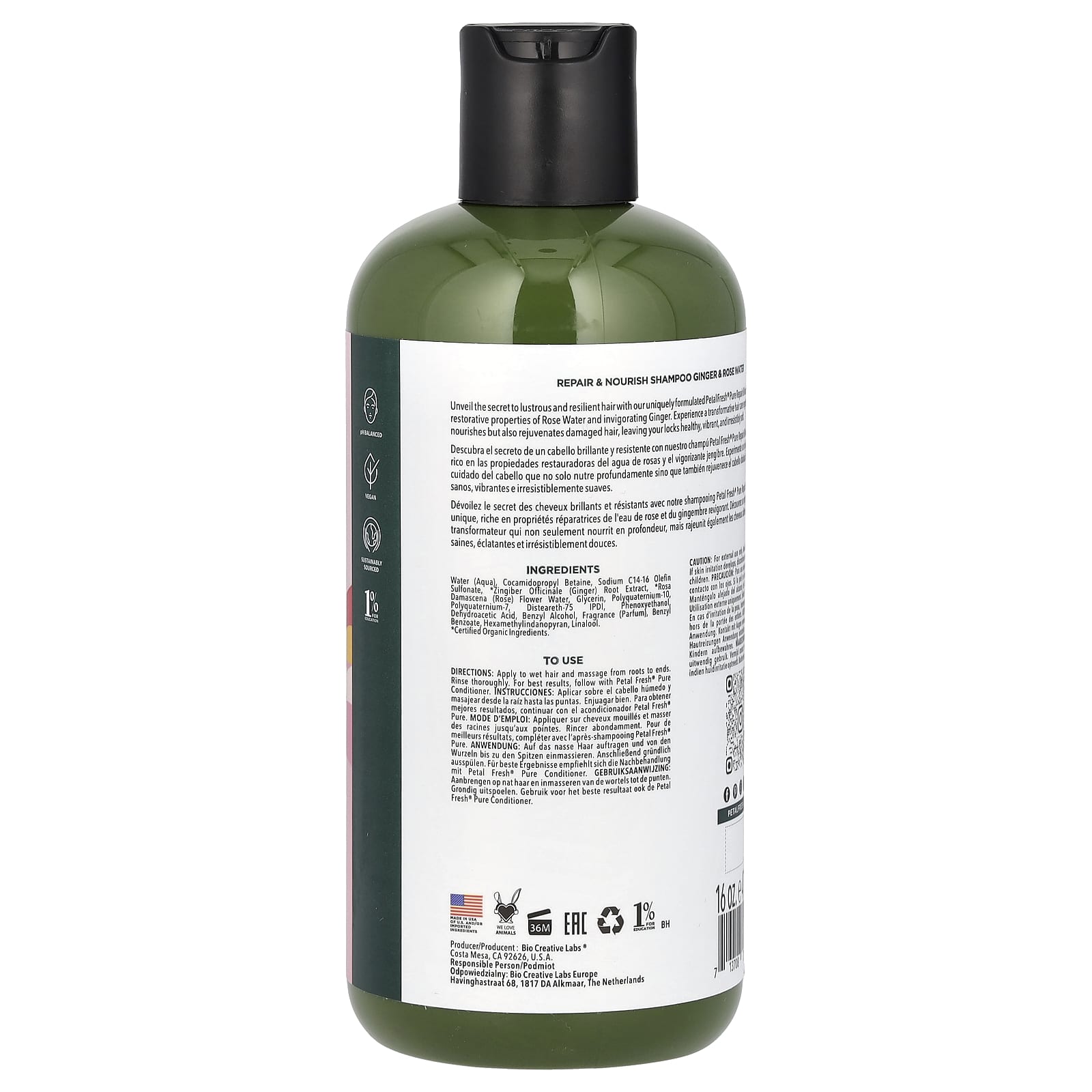 Petal Fresh, Pure, Repair & Nourish Shampoo, Ginger & Rose Water, 16 fl oz (475 ml) - Image 2