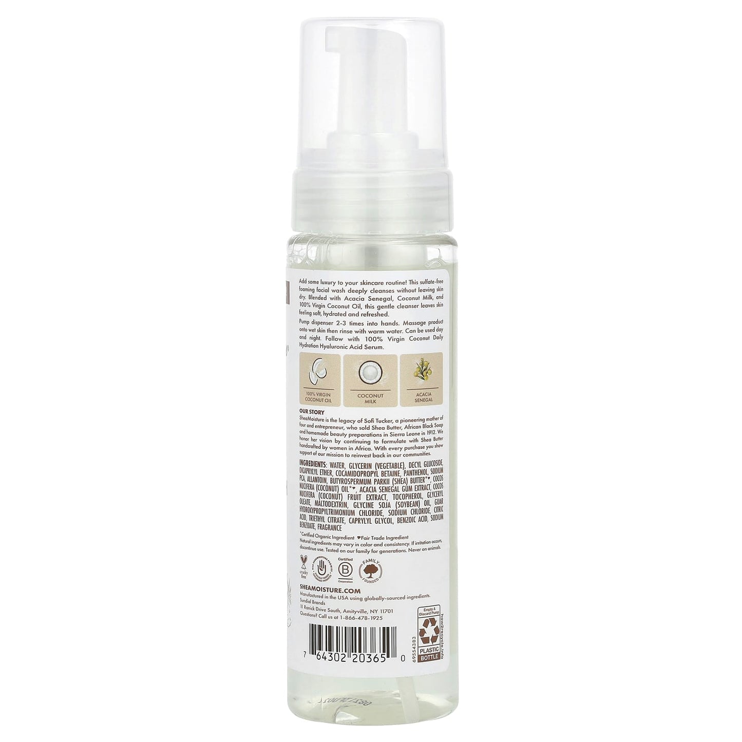 SheaMoisture, Daily Hydration Foaming Facial Wash, 100% Virgin Coconut Oil, 7.5 fl oz (222 ml) - Image 2