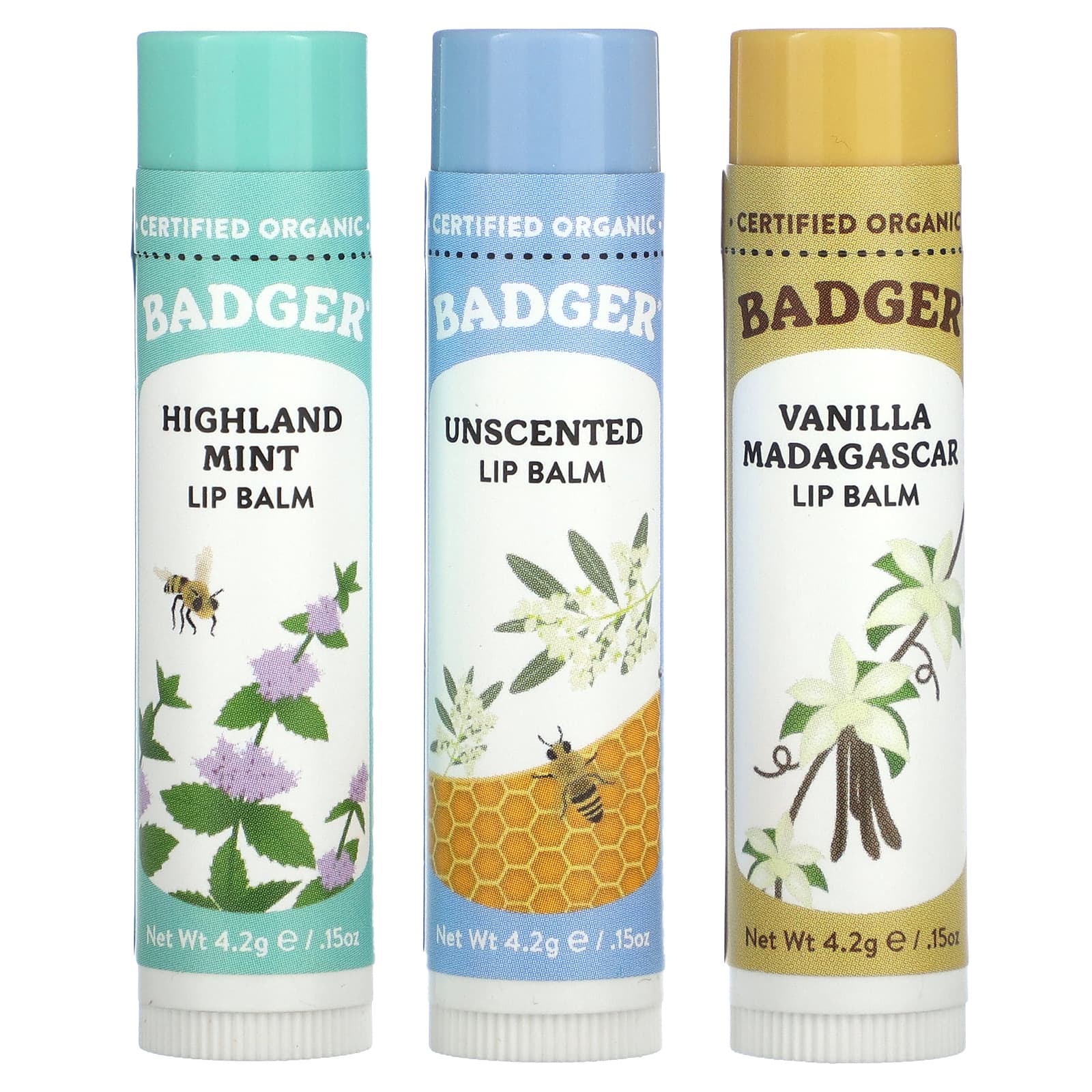 Badger Organic Lip Balm Set, 3-Piece, Cruelty-Free & USDA Organic - Image 1