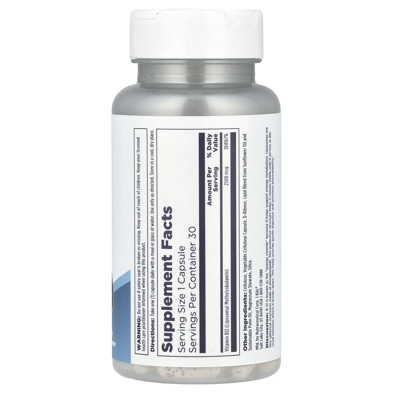 KAL Liposomal B-12 Supplement for Energy Support - 2,500 mcg, 30 VegCaps - Image 2