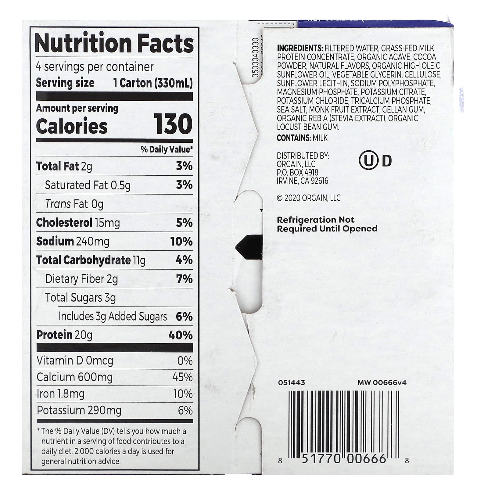 Orgain, Clean Protein Shake, Creamy Chocolate Fudge, 4 Pack, 11 fl oz (330 ml) Each - Image 2