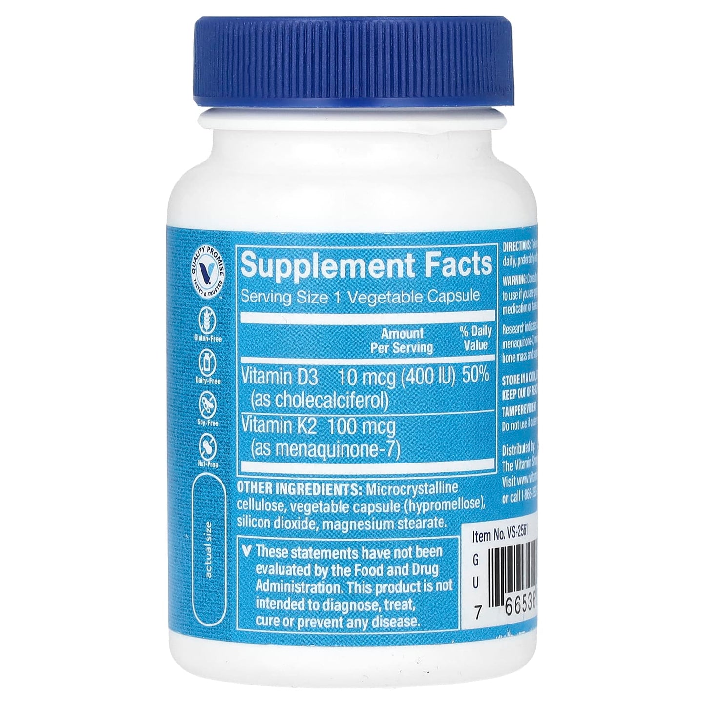 The Vitamin Shoppe, Vitamin K2, 100 mcg, 60 Vegetable Capsules - Image 2
