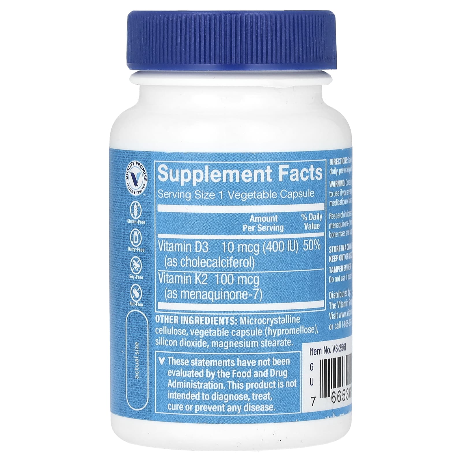 The Vitamin Shoppe, Vitamin K2, 100 mcg, 60 Vegetable Capsules - Image 2