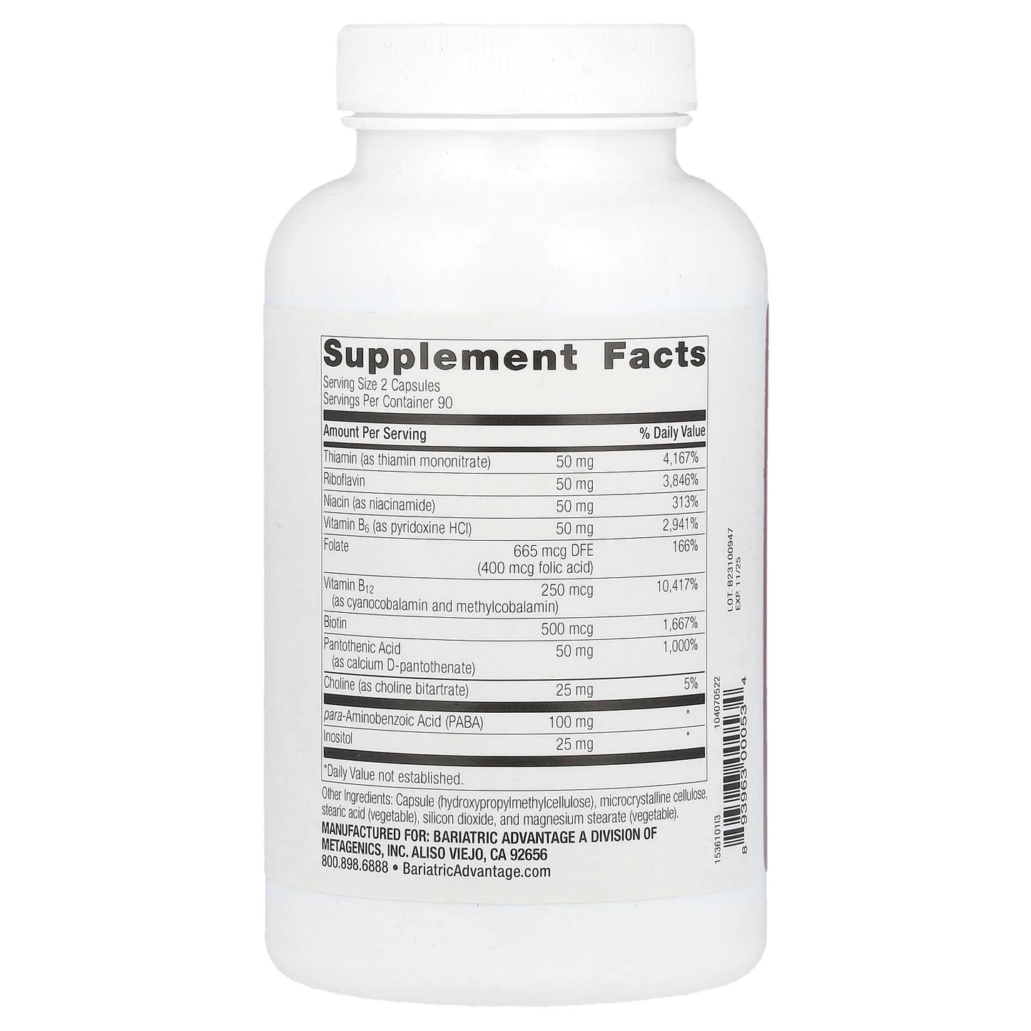 Bariatric Advantage B-50 Complex with Active B12 - 180 Capsules - Image 2