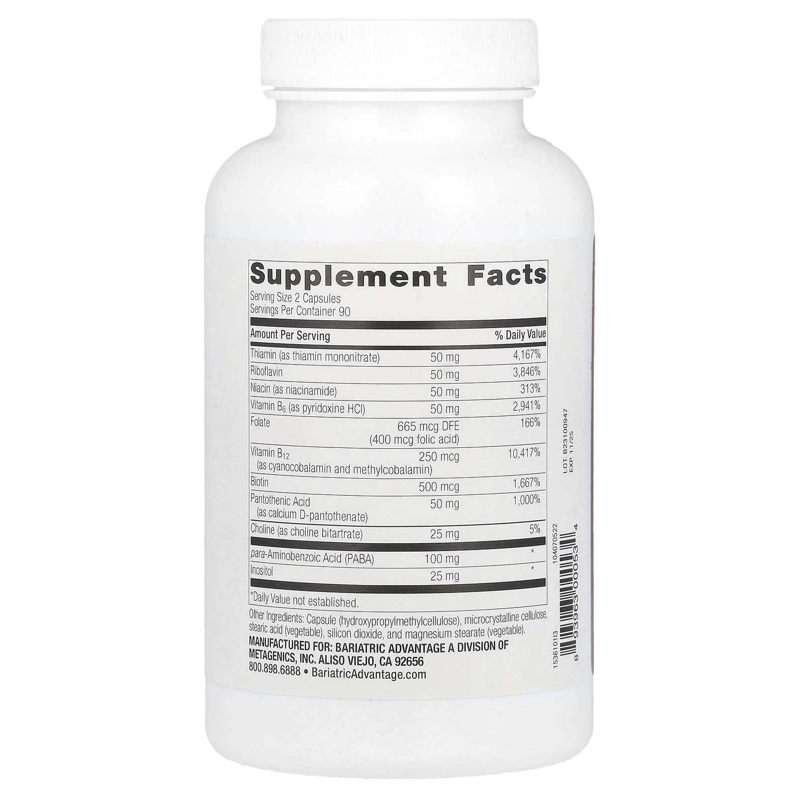 Bariatric Advantage B-50 Complex with Active B12 - 180 Capsules - Image 2
