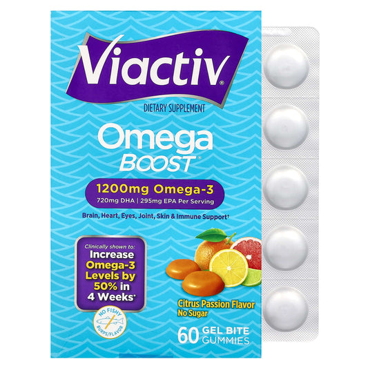 Viactiv, Omega Boost® Gummies, Citrus Passion, 1,200 mg, 60 Gel Bite Gummies (600 mg per Gummy) - Image 1