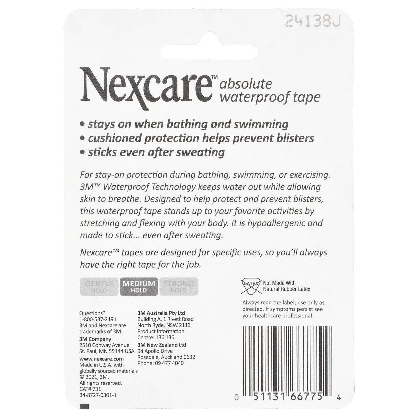 Nexcare, Absolute Waterproof Tape, Medium Hold, 180 in (5 yd) - Image 2