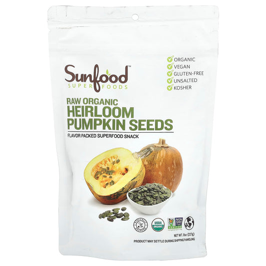 Sunfood, Raw Organic Heirloom Pumpkin Seeds, 8 oz (227 g) - Image 1