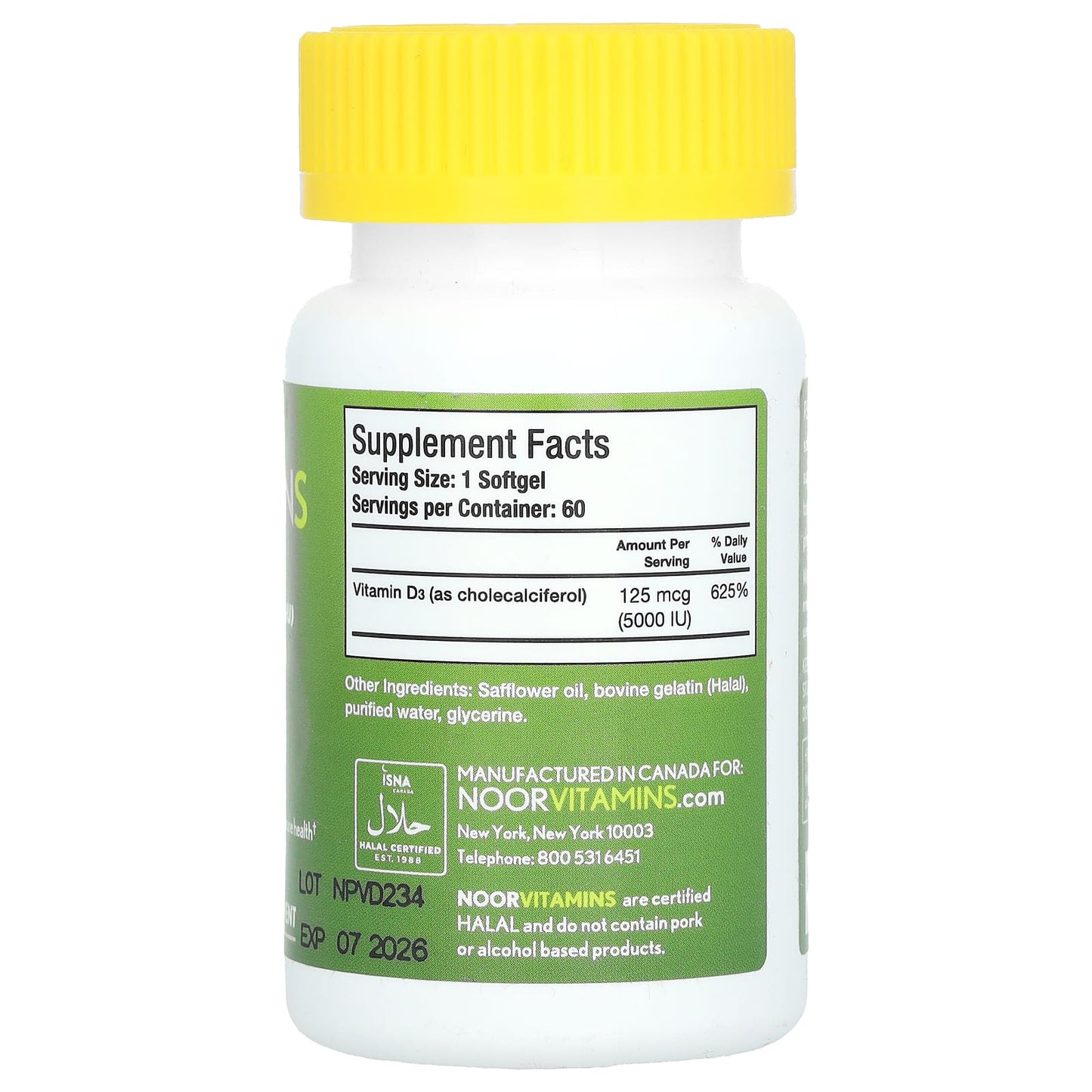 Noor Vitamins, Vitamin D3, 125 mcg (5,000 IU), 60 Softgels - Image 2