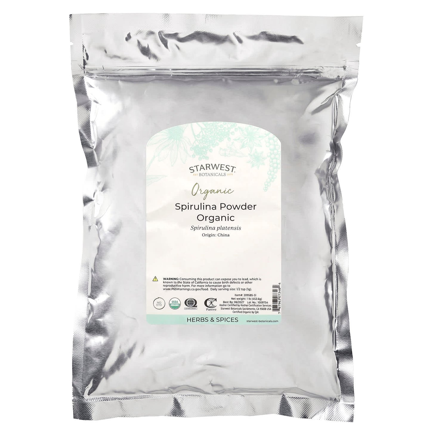 Starwest Botanicals, Organic Spirulina Powder, 1 lb (453.6 g) - Image 2