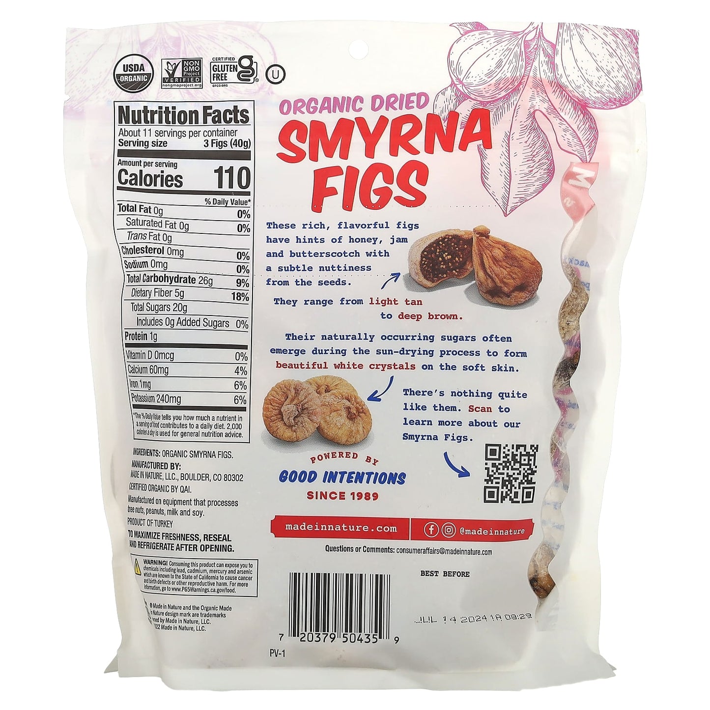 Made in Nature, Organic Dried Smyrna Figs, Sun-Dried, Unsulfured, 1 lb (454 g) - Image 2