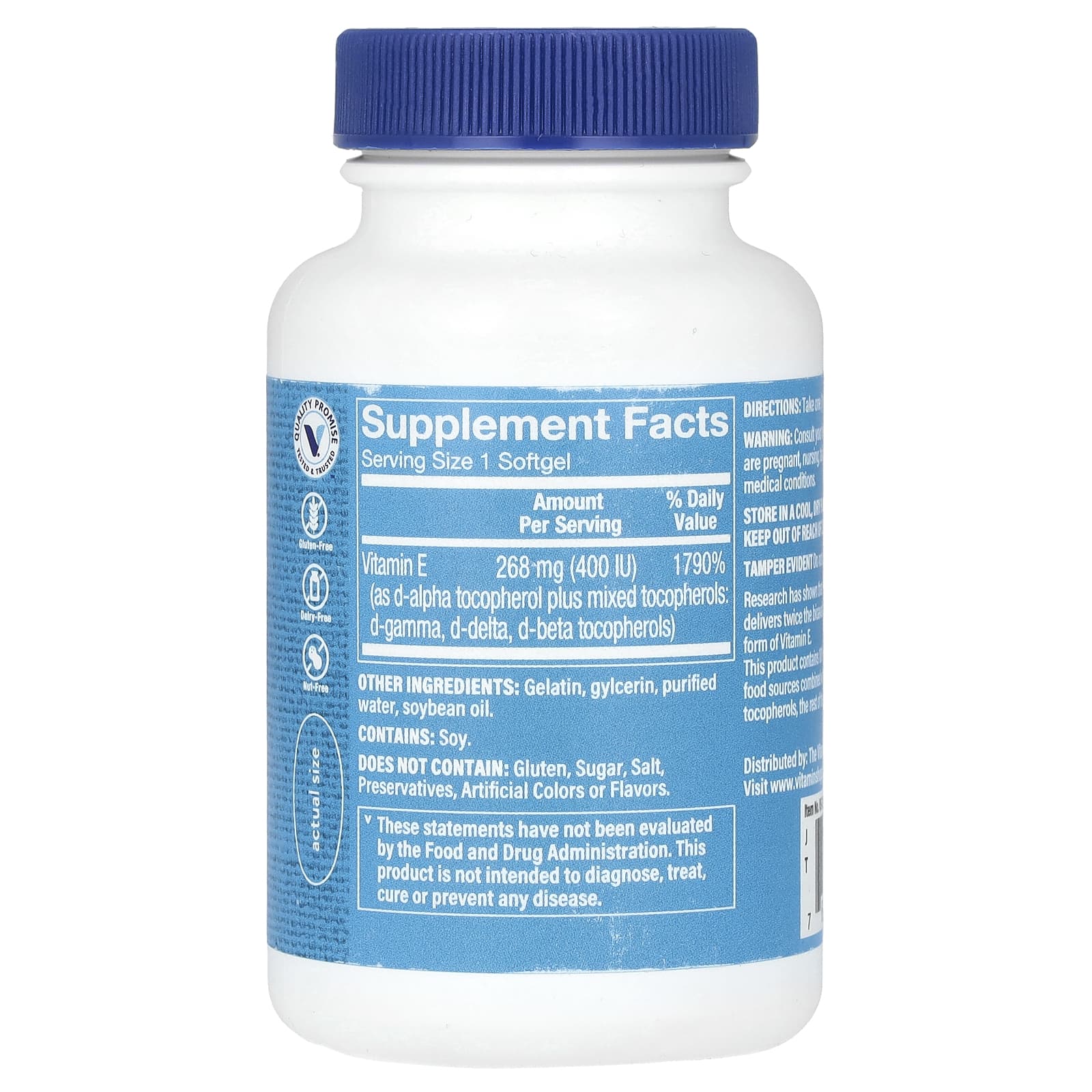 The Vitamin Shoppe, Vitamin E, 268 mg (400 IU), 120 Softgels - Image 2
