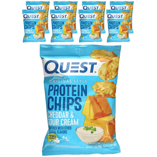 Quest Nutrition, Original Style Protein Chips, Cheddar & Sour Cream, 8 Bags, 1.1 oz (32 g) Each - Image 1