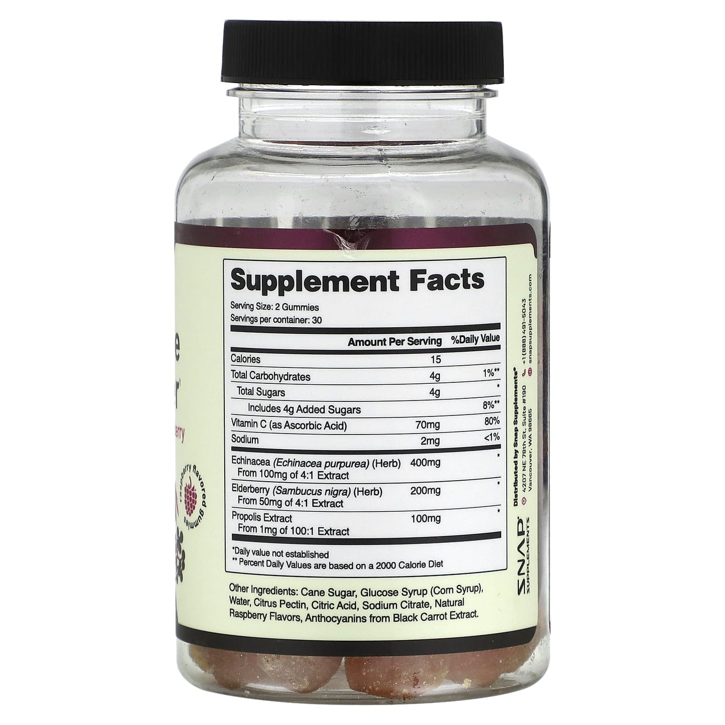 Snap Supplements, Immune Booster Gummies, Raspberry, 60 Gummies - Image 2