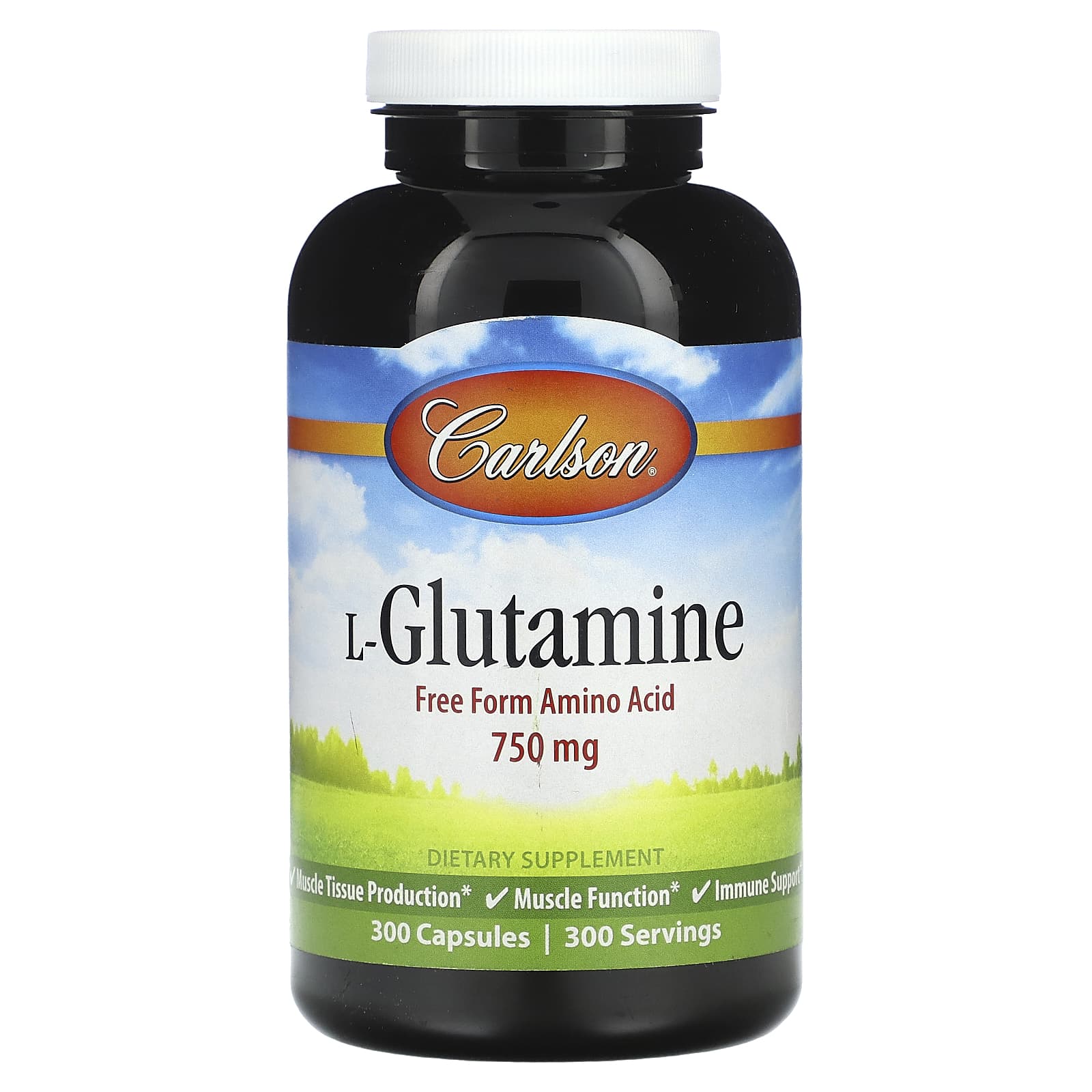 Carlson L-Glutamine 750mg, 300 Capsules | Muscle Recovery & Immune Support - Image 1