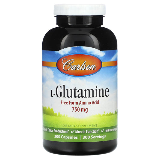Carlson L-Glutamine 750mg, 300 Capsules | Muscle Recovery & Immune Support - Image 1