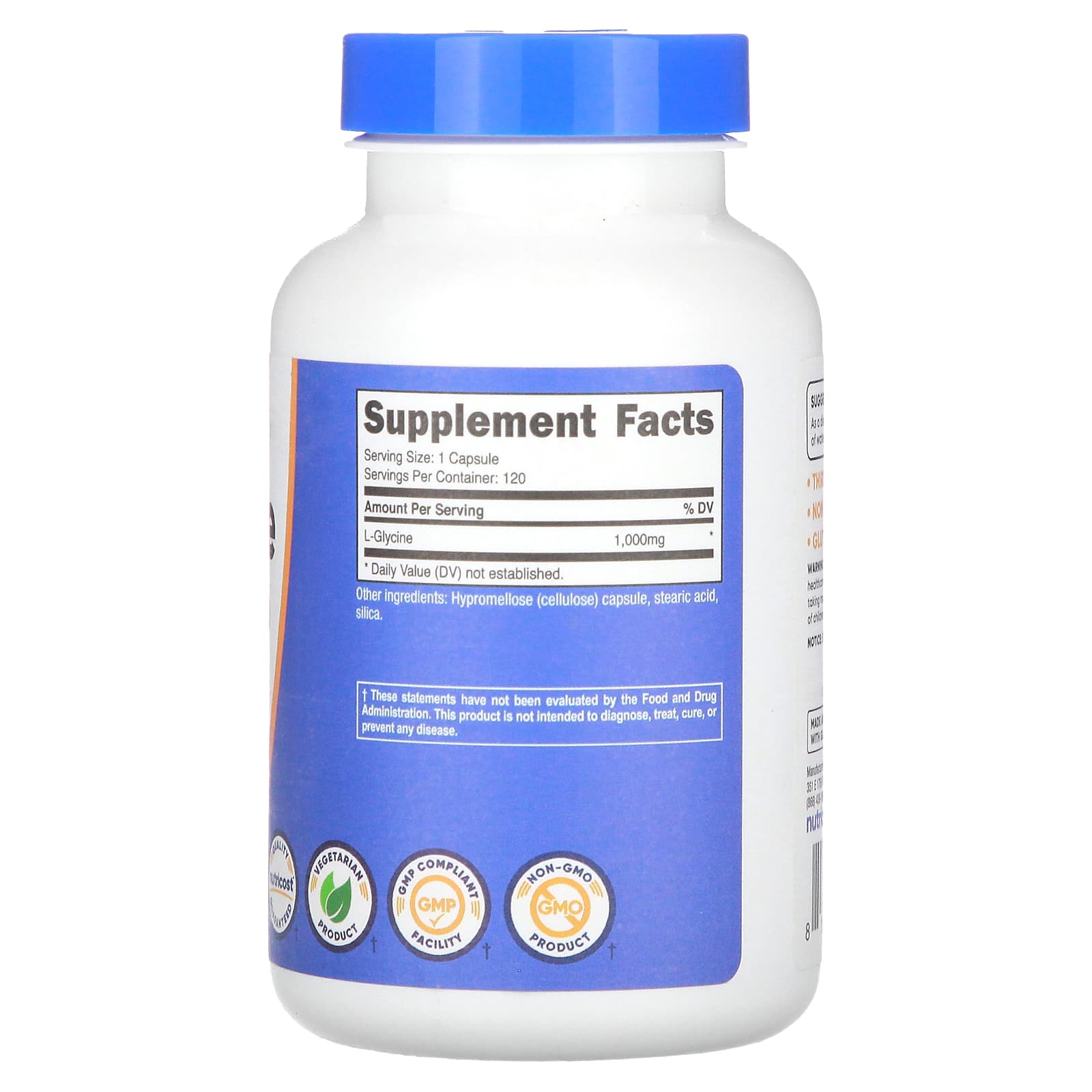 Nutricost, L-Glycine, 1,000 mg, 120 Capsules - Image 2
