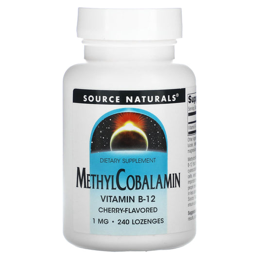 Source Naturals, MethylCobalamin Vitamin B12, Cherry, 1 mg, 240 Lozenges - Image 1