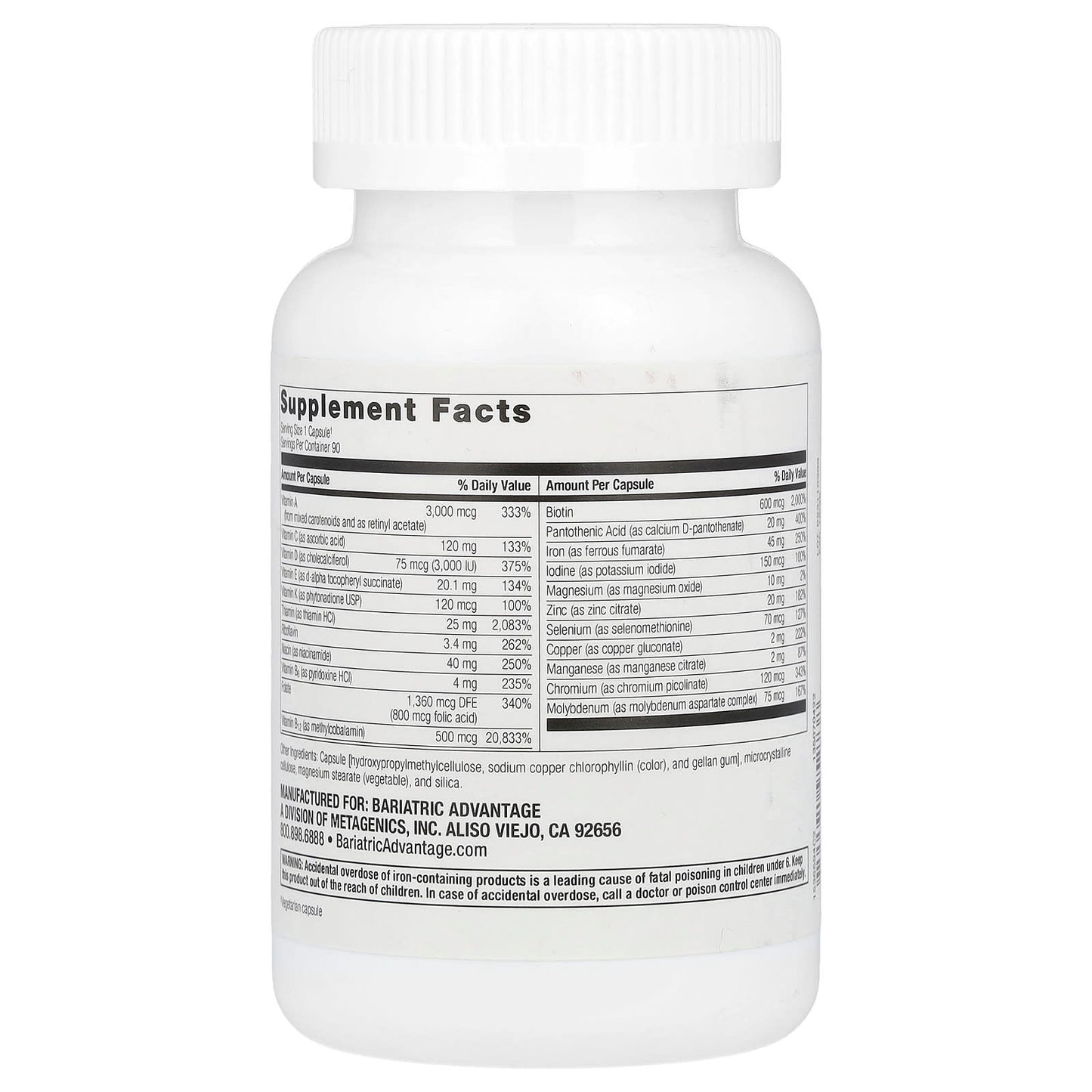 Bariatric Advantage Ultra Solo Multivitamin with Iron - 90 Capsules - Image 2