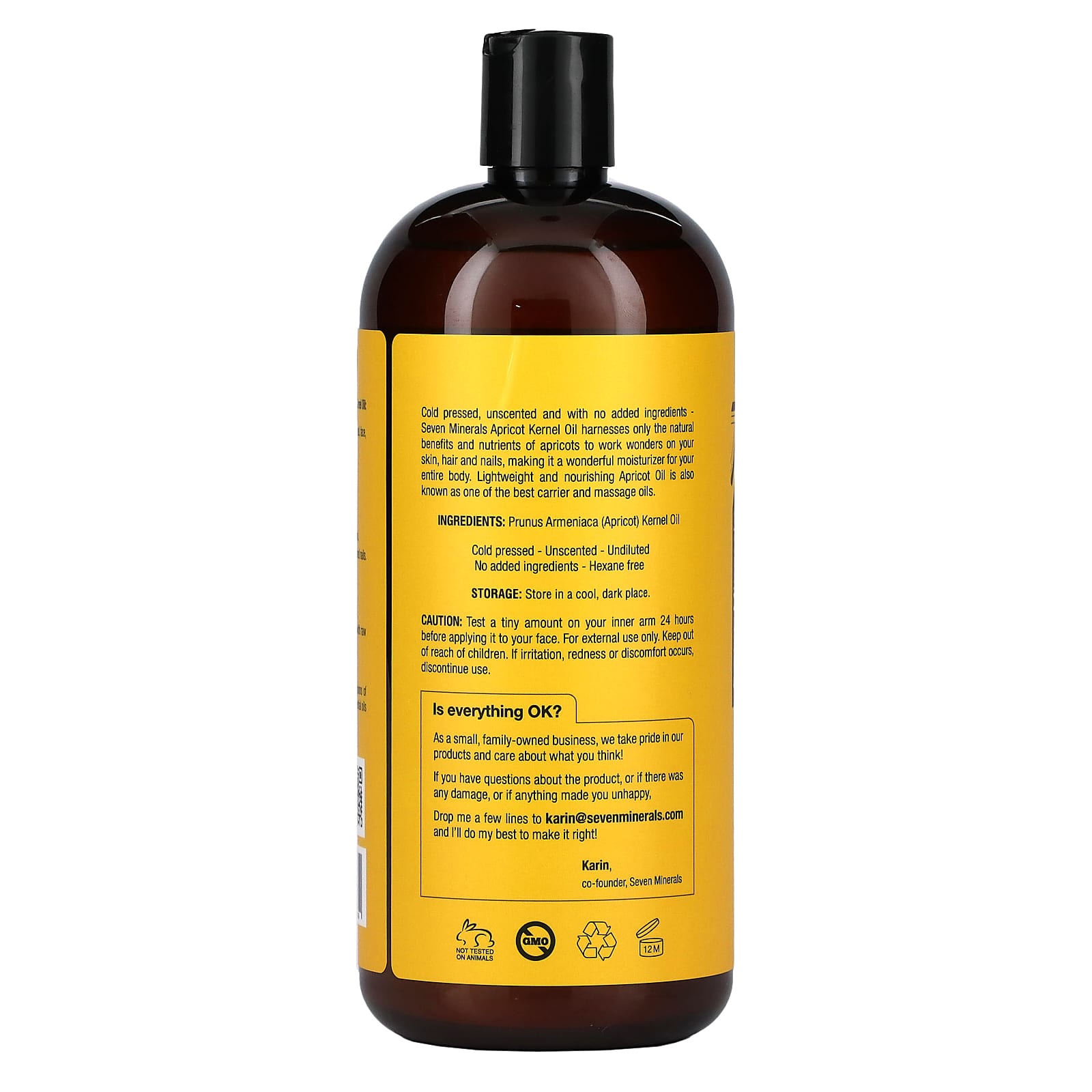 Seven Minerals, Apricot Kernel Oil, Cold Pressed and Pure, Unscented, 32 fl oz (950 ml) - Image 2