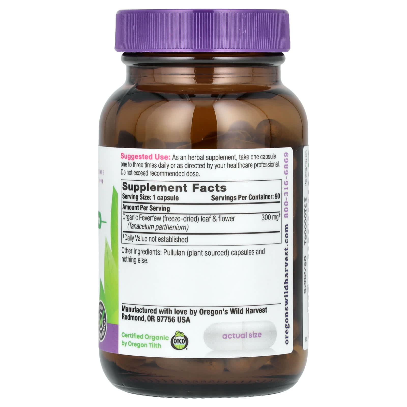 Oregon's Wild Harvest, Feverfew, 90 Vegan Capsules (300 mg per Capsule) - Image 2