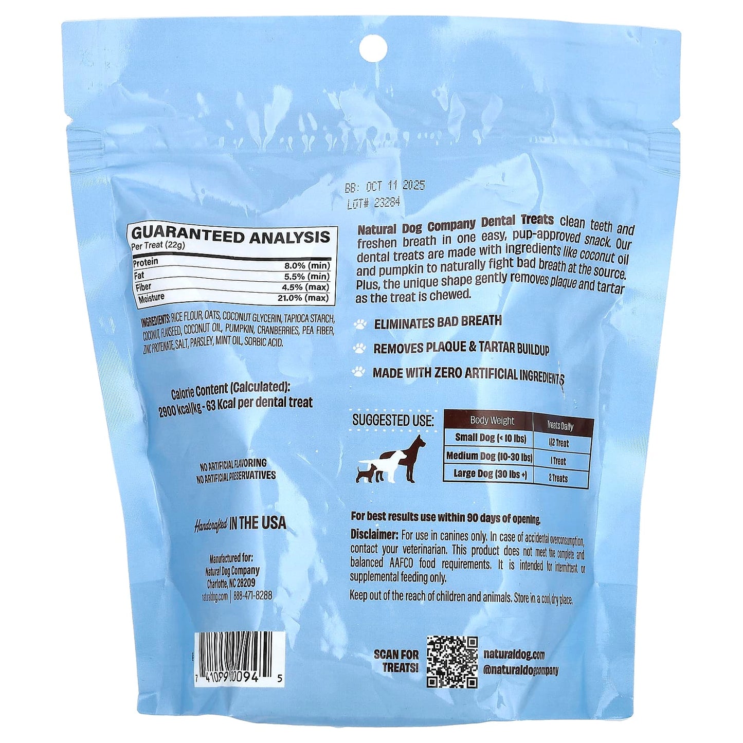 Natural Dog Company, Premium Dental Treats, For Dogs, All Ages, 18 Dental Treats, 14 oz (397 ml) - Image 2
