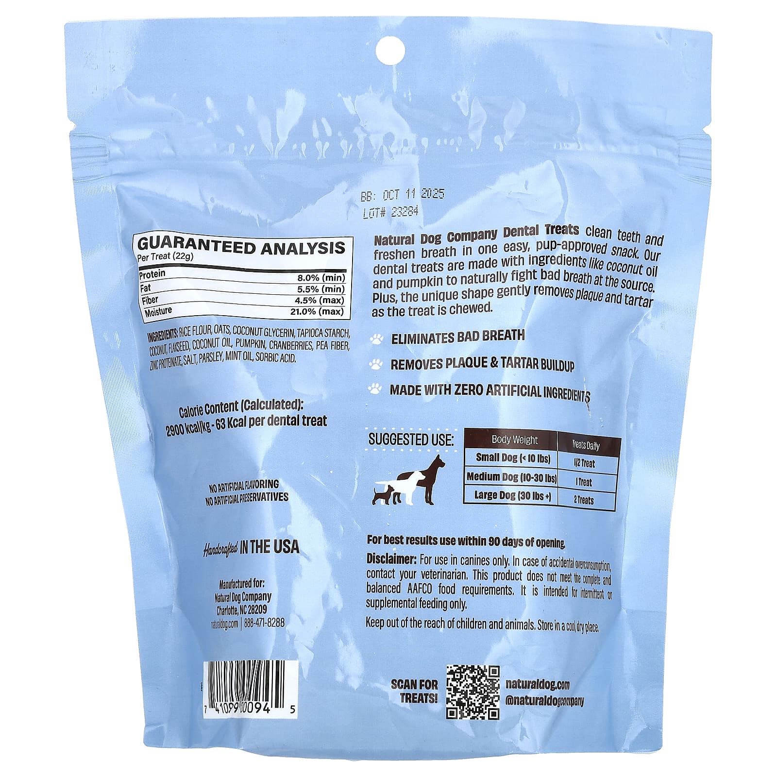 Natural Dog Company, Premium Dental Treats, For Dogs, All Ages, 18 Dental Treats, 14 oz (397 ml) - Image 2