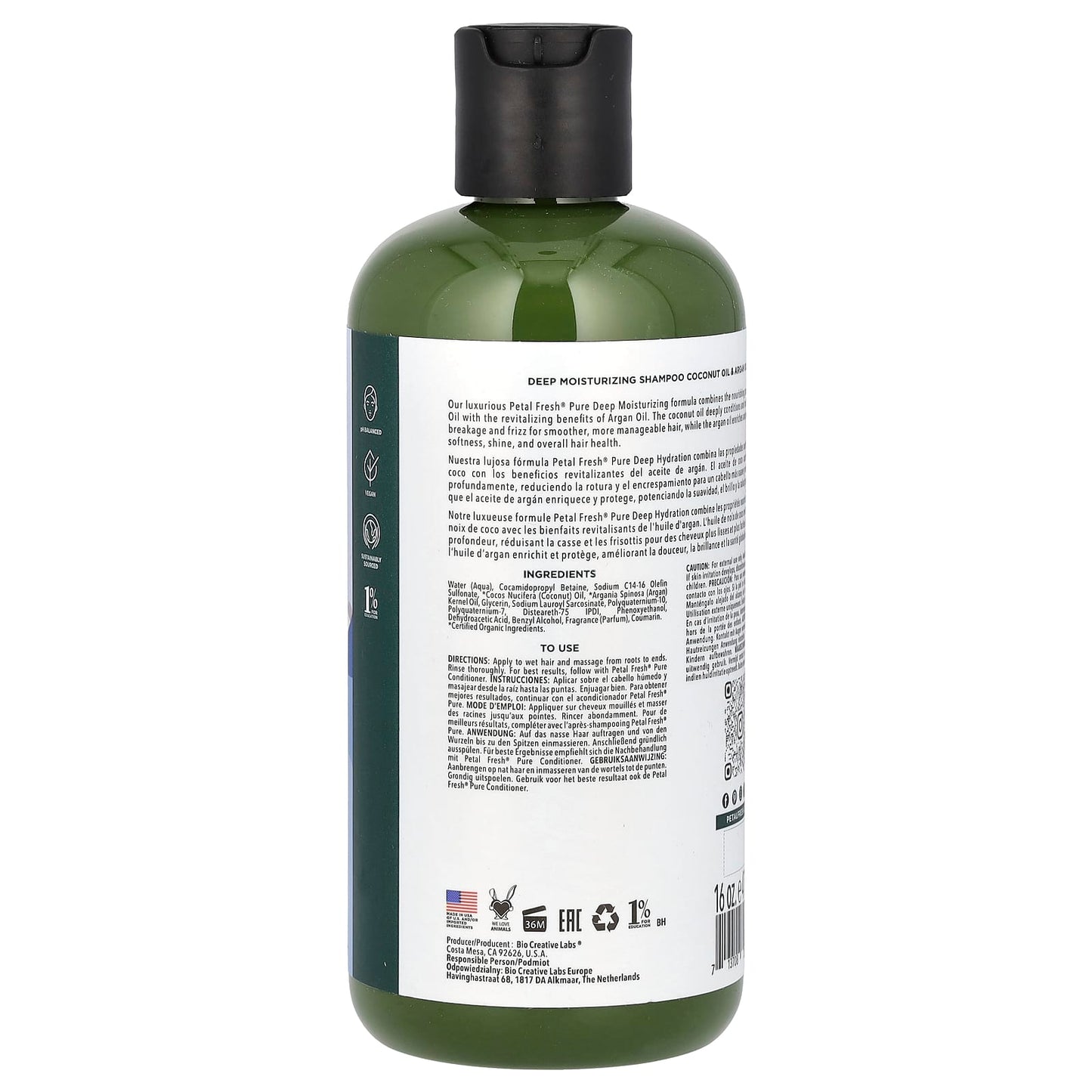 Petal Fresh, Pure, Deep Moisturizing Shampoo, Coconut Oil & Argan Oil, 16 fl oz (475 ml) - Image 2