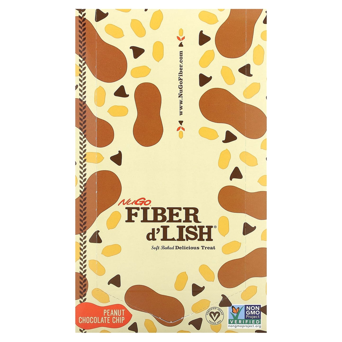 NuGo Nutrition, Fiber d'Lish, Peanut Chocolate Chip, 16 Bars 1.6 oz (45 g) Each - Image 1