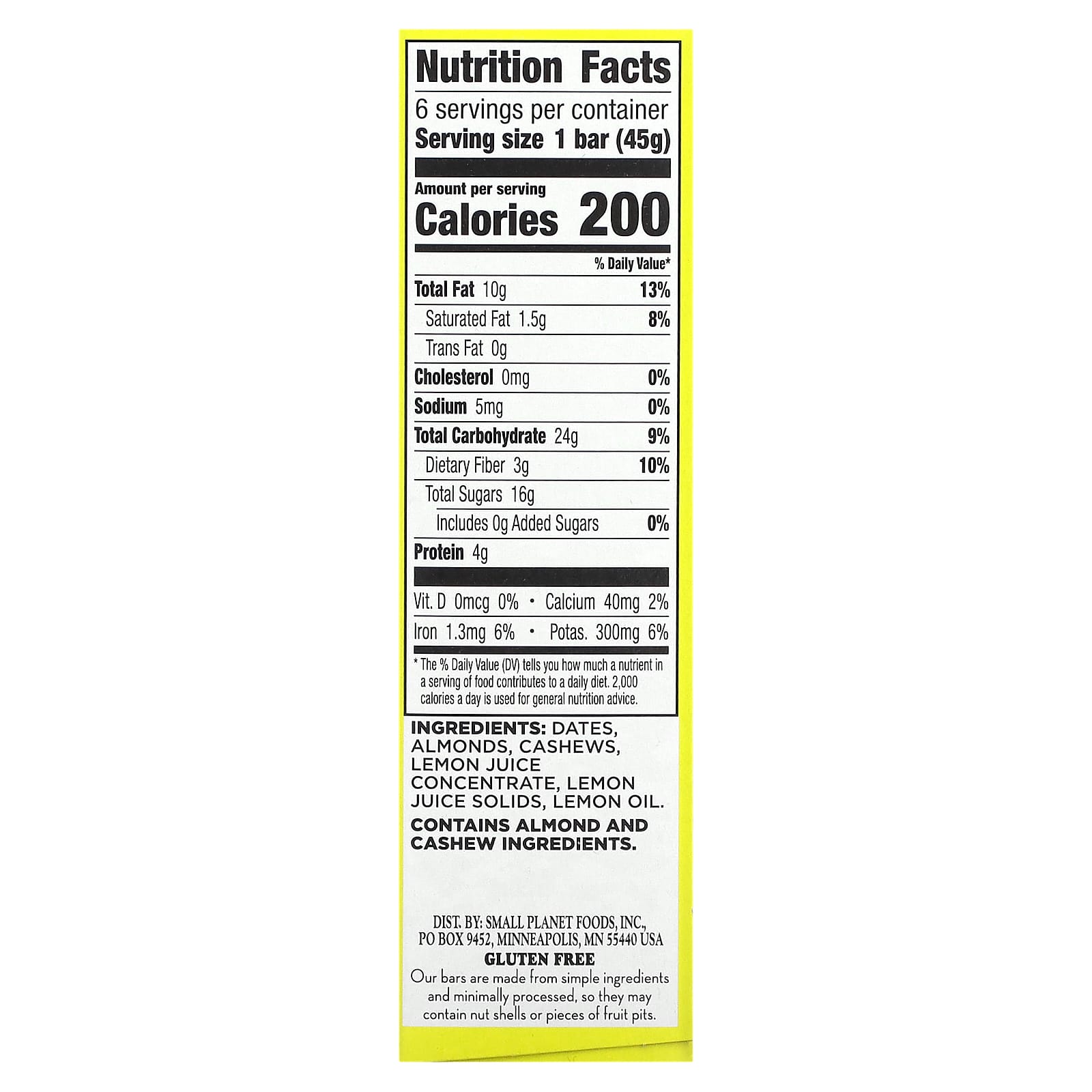 Larabar, The Original Real Fruit & Nut Bar, Lemon, 6 Bars, 1.6 oz (45 g) Each - Image 2