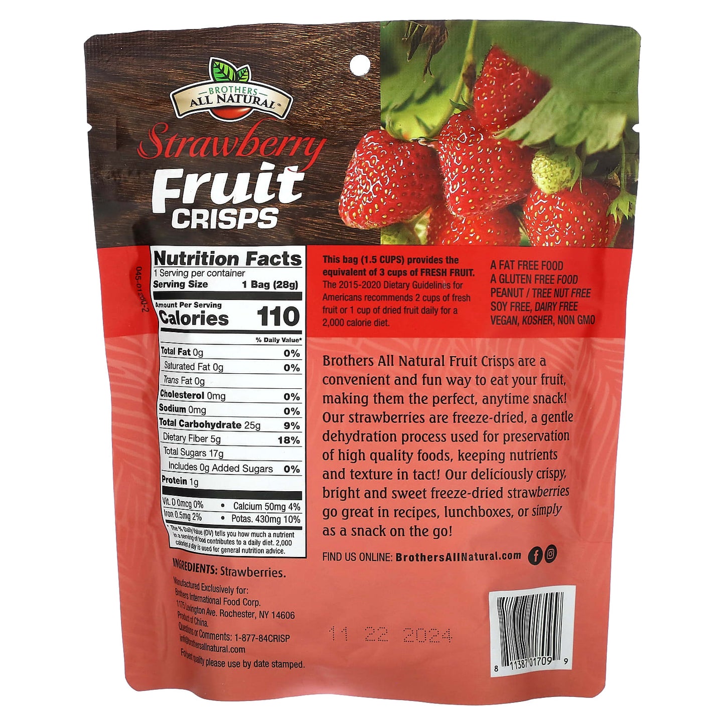 Strawberry Fruit Crisps by Brothers All Natural, 1 oz (28 g) - Image 2