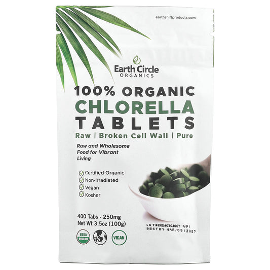 100% Organic Chlorella Tablets by Earth Circle Organics - 400 Tablets - Image 1