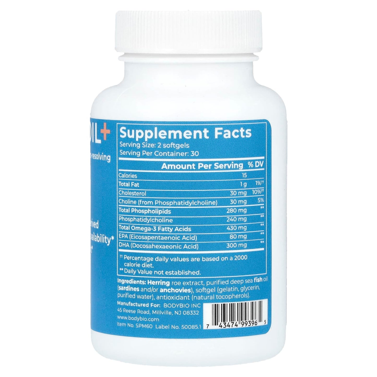 Support Cellular Health with BodyBio Fish Oil+, 60 Softgels - Image 2