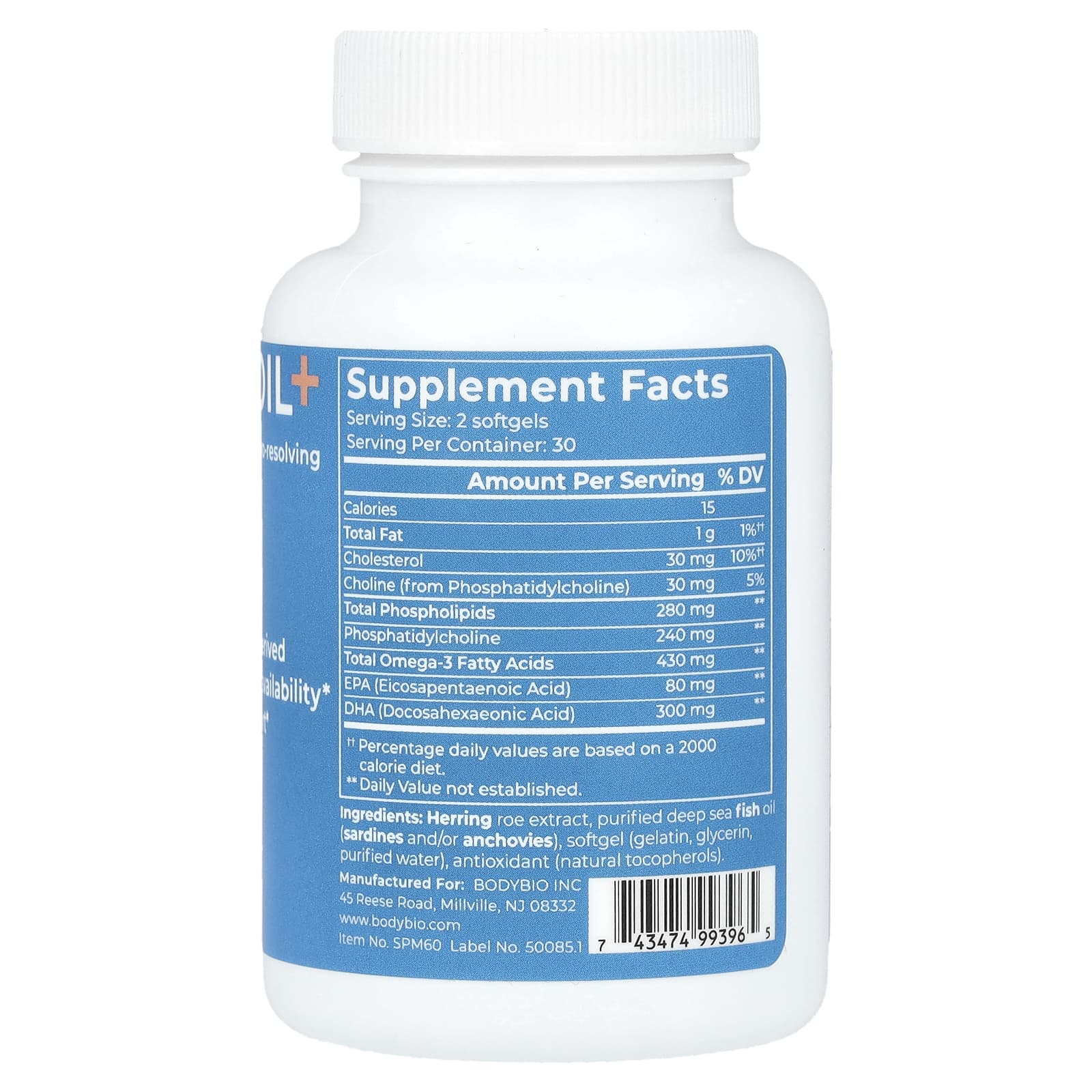 Support Cellular Health with BodyBio Fish Oil+, 60 Softgels - Image 2