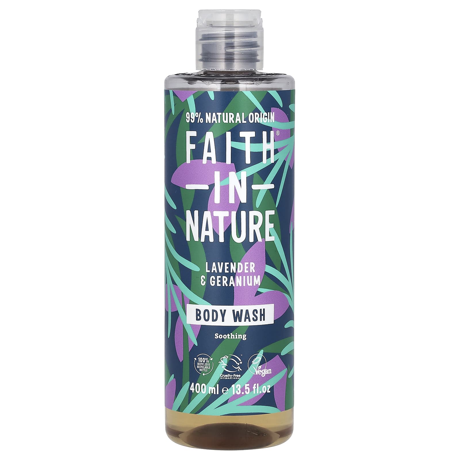 Natural Body Wash with Lavender & Geranium, Cruelty-Free, 13.5 fl oz (400 ml) - Image 1