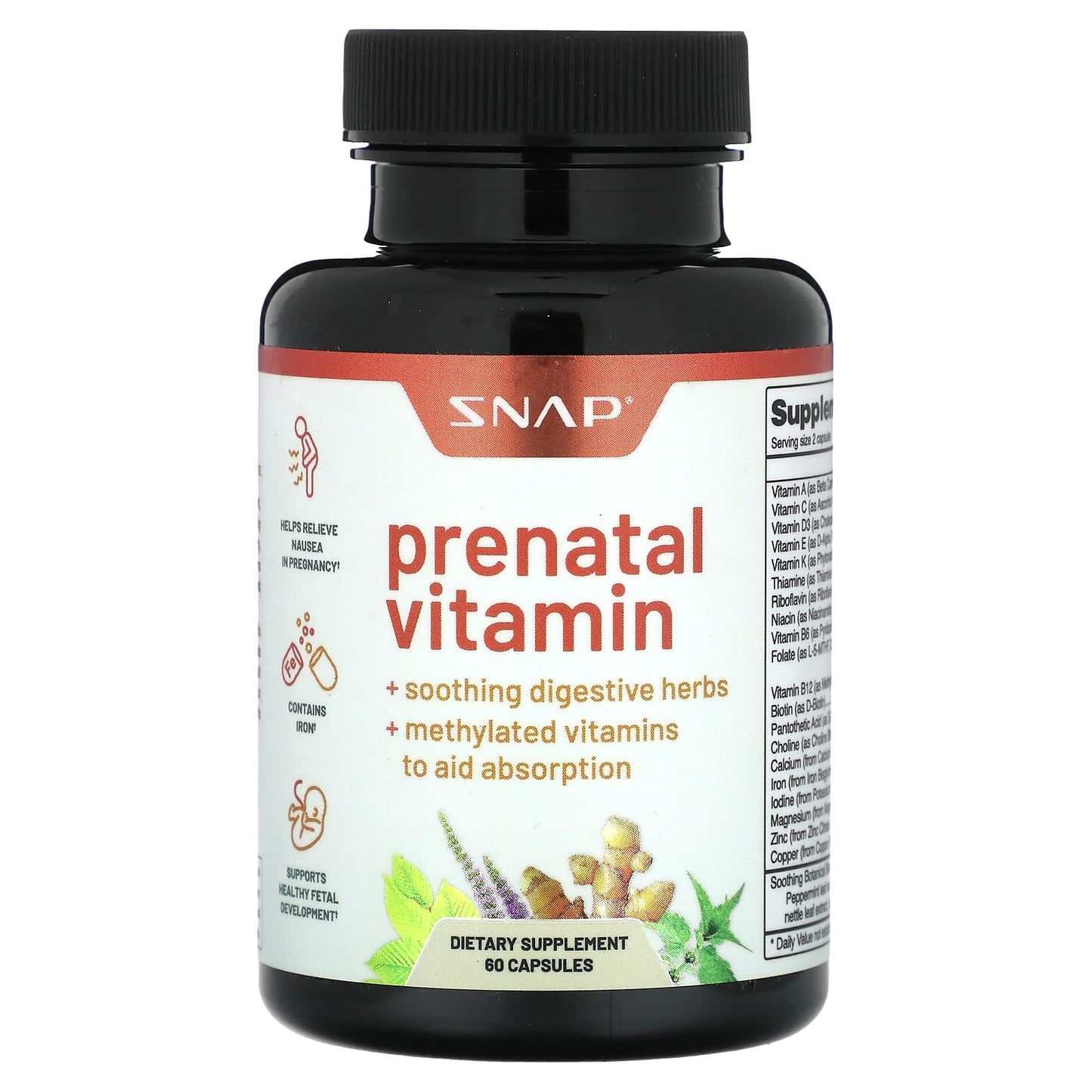 Snap Supplements, Prenatal Vitamin, 60 Capsules - Image 1