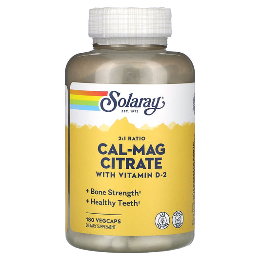 Solaray, Cal-Mag Citrate with Vitamin D-2, 2:1 Ratio, 180 VegCaps - Image 1