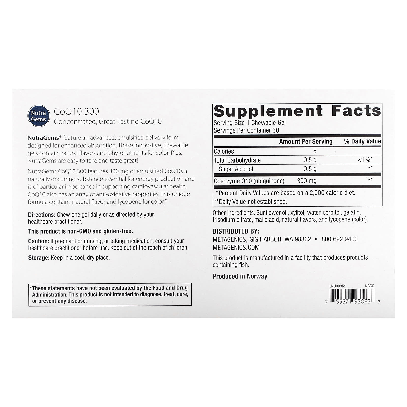 Metagenics, NutraGems CoQ10 300, 300 mg, 30 Chewable Gels - Image 2