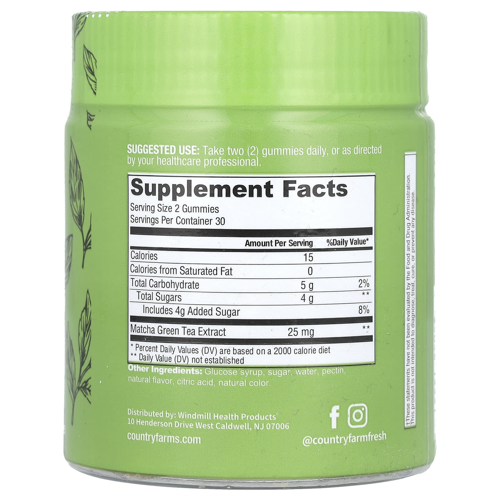 Country Farms, Matcha Green Tea, Natural, 60 Gummies (12.5 mg per Gummy)