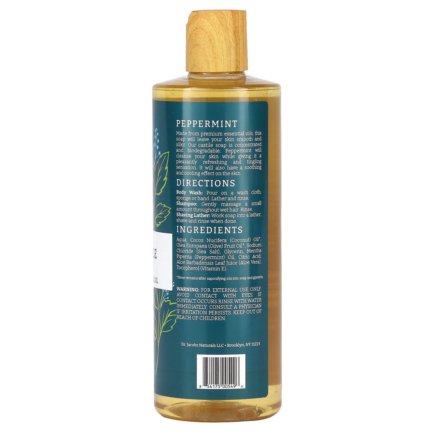 Dr. Jacobs Naturals Plant-Based Peppermint Body Wash, 16 oz - Image 2