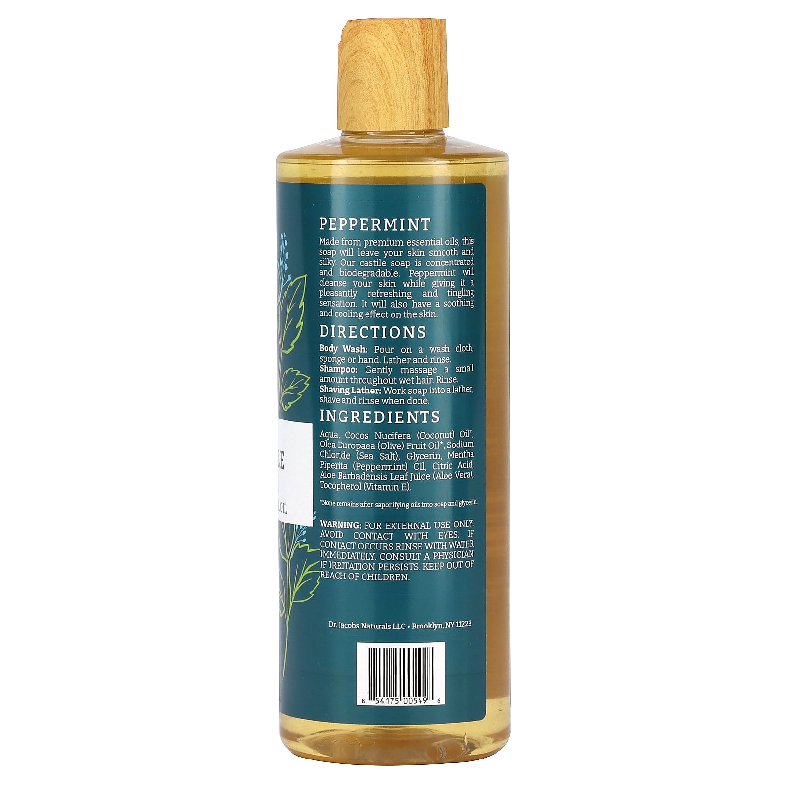 Dr. Jacobs Naturals Plant-Based Peppermint Body Wash, 16 oz - Image 2