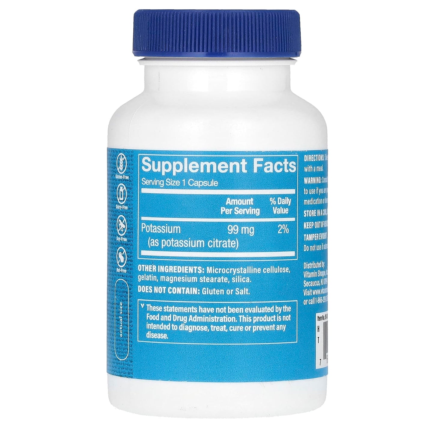 The Vitamin Shoppe, Potassium Citrate , 99 mg, 100 Capsules - Image 2