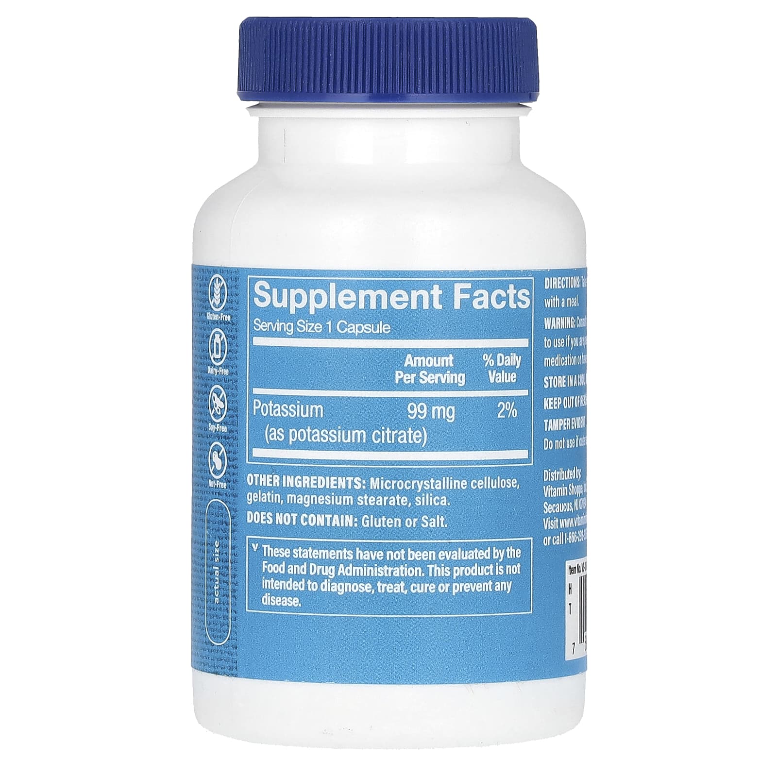 The Vitamin Shoppe, Potassium Citrate , 99 mg, 100 Capsules - Image 2