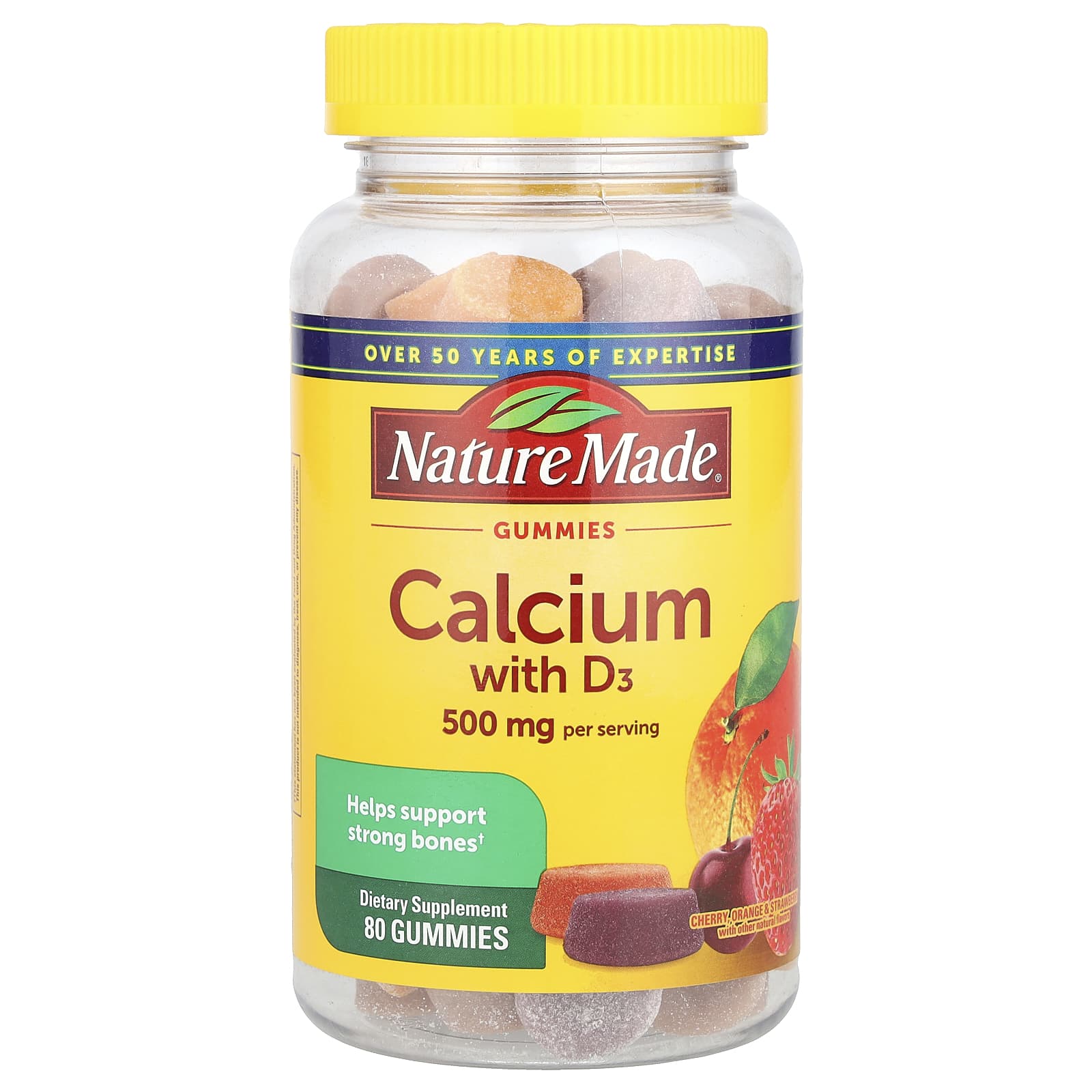 Nature Made, Calcium with Vitamin D3 Gummies, Cherry, Orange & Strawberry, 80 Gummies - Image 1