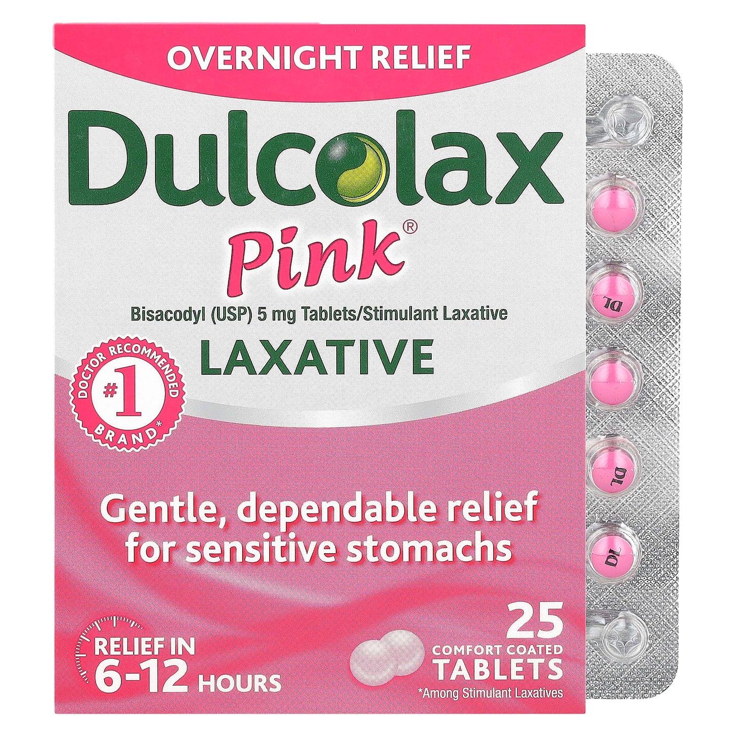 Dulcolax Pink Laxative Tablets for Overnight Relief, 25 Count - Image 1