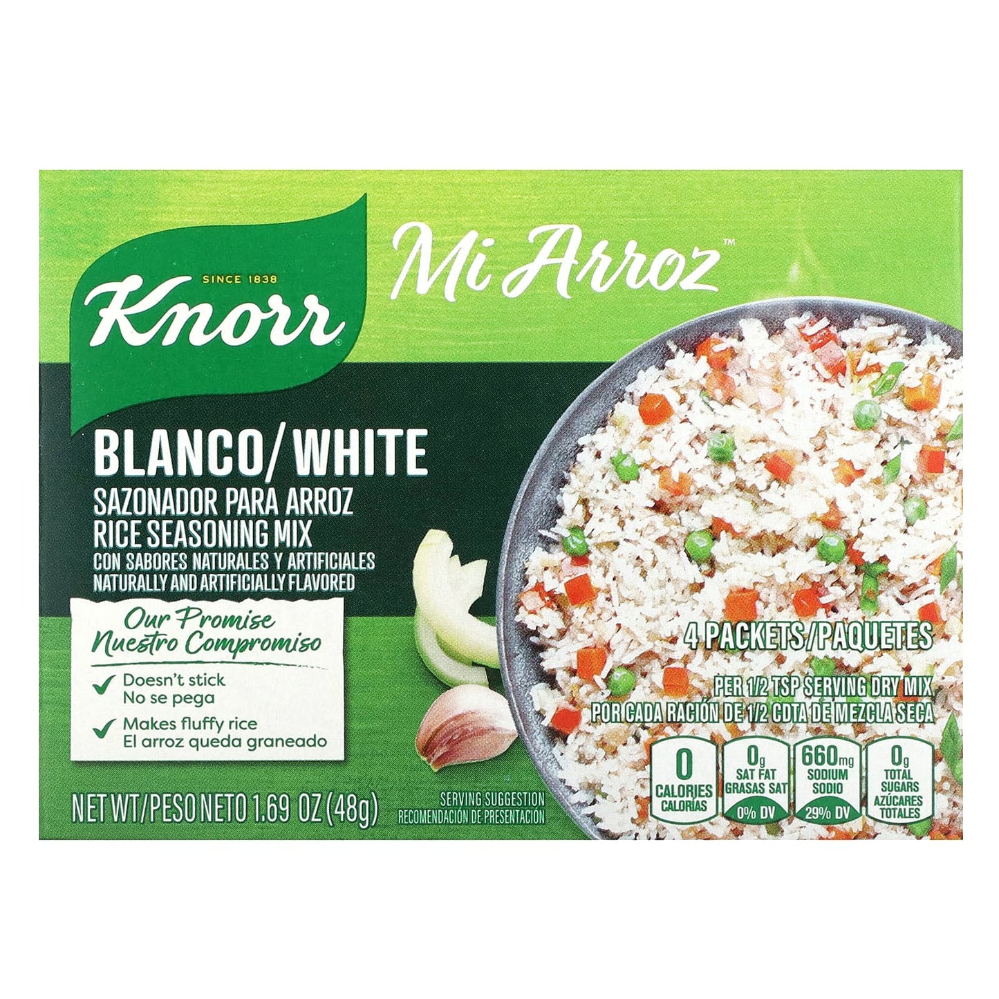 Knorr, Mi Arroz, Rice Seasoning Mix, White, 4 Packets, 1.69 oz (48 g) - Image 1