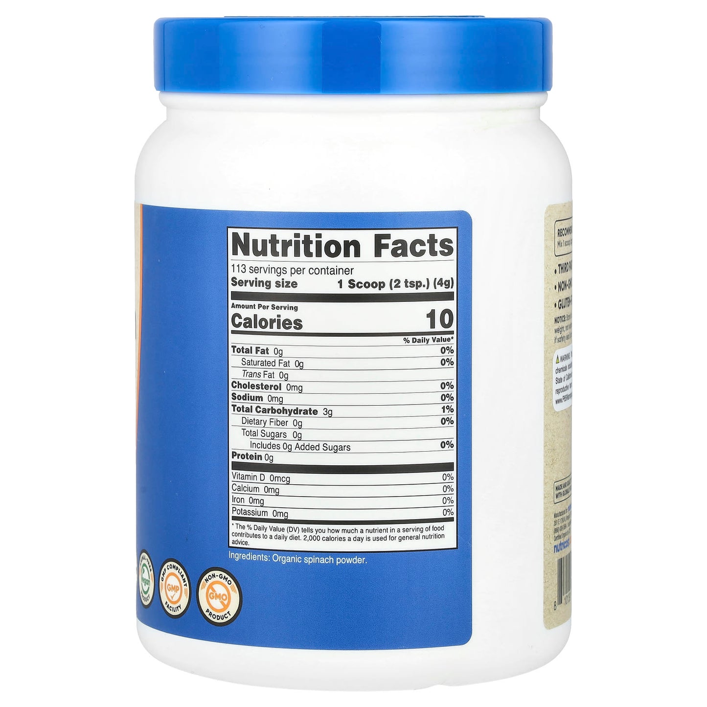 Nutricost, Organic Spinach Powder, Unflavored, 16.2 oz (454 g) - Image 2