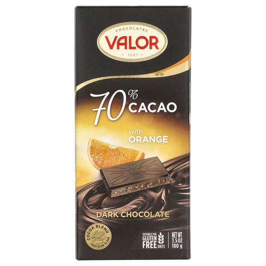 Valor, Dark Chocolate with Orange, 70% Cocoa, 3.5 oz (100 g) - Image 1