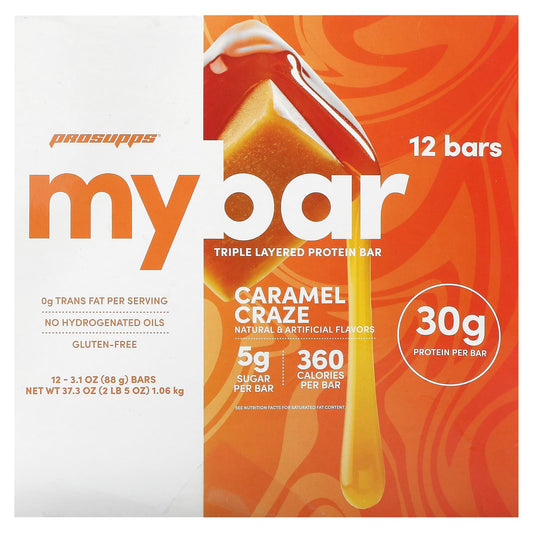 My Bar, Prosupps, Triple Layered Protein Bar, Caramel Craze, 12 Bars, 3.1 oz (88 g) Each - Image 1